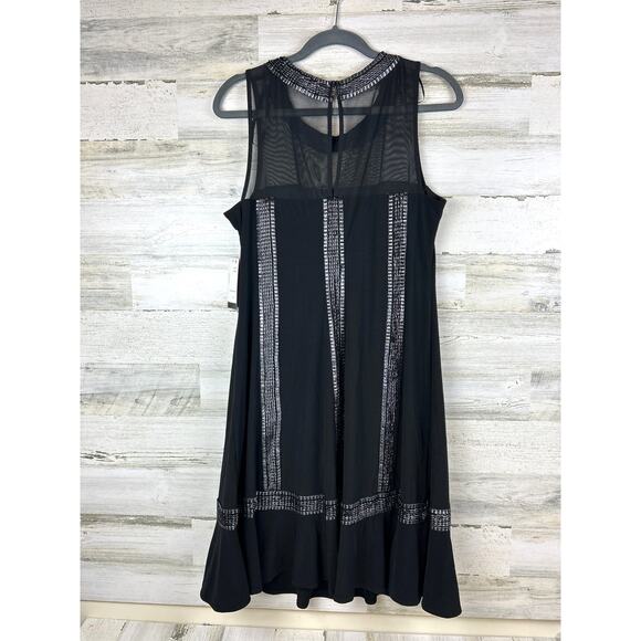 SLNY Women’s 12 Black Silver Sleeveless Midi Shift Cocktail Dress Pullover NEW - Picture 2 of 8